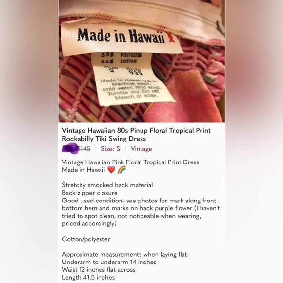 Vintage Hawaiian 80s Pinup Floral Tropical Print Rockabilly Tiki Swing Dress - Picture 16 of 17